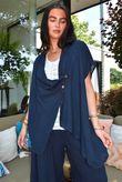 Sandbar Linen Blend Drape Front Cap Sleeve Gilet Navy